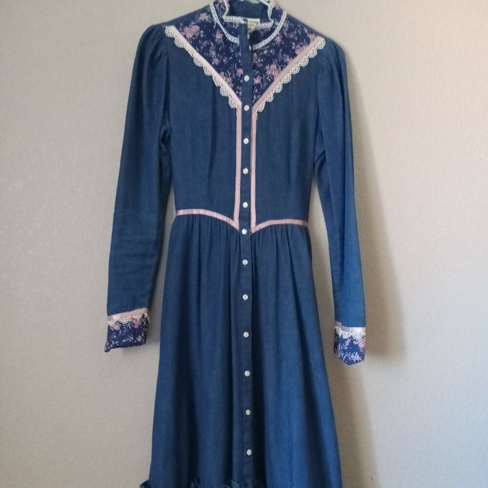 Vintage 70's Gunne Sax Denim Dress Size 9